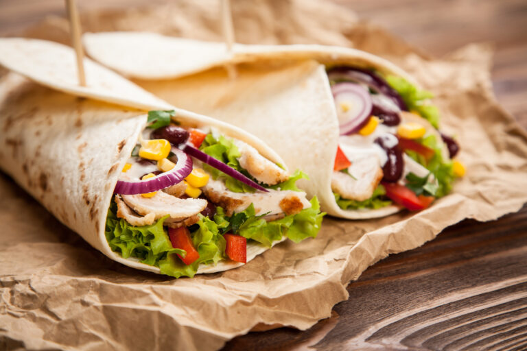 Traditional mexican tortilla wrap with a mix of ingredients